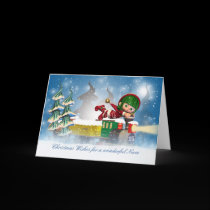 Niece Christmas card with cute elf on the Christma