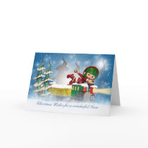Niece Christmas card with cute elf on the Christma
