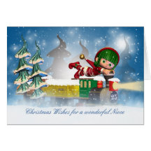 Niece Christmas card with cute elf on the Christma
