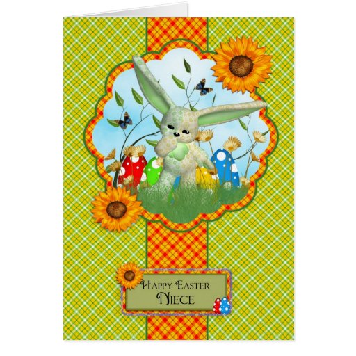 Niece Cute Easter Card With Rabbit And Easter Eggs Zazzle