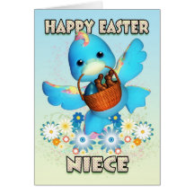 Niece Easter Card - Cute Duck With Basket Of Treat