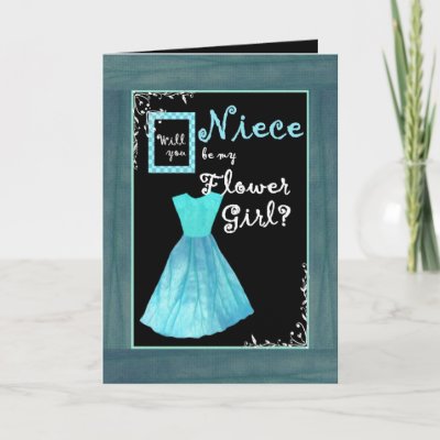 NIECE Flower Girl Invitation TURQUOISE BLUE Dress Greeting Card by JaclinArt