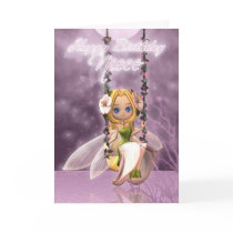 Niece Happy Birthday cute fairy on flower swing, m cards