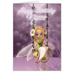 Niece Happy Birthday cute fairy on flower swing, m Card