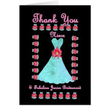 NIECE Junior Bridesmaid THANK YOU - Blue Gown Greeting Cards