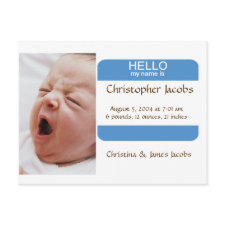 Nifty Nametag Birth Announcement For Boys postcard