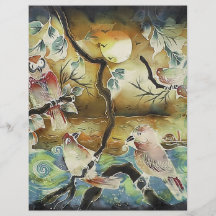 Night Birds Silk Art Painting Flyer