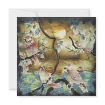 Night Birds Silk Art Painting Personalized Invite