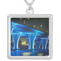 Night bridge at Port of Miami, Florida Personalized Necklace