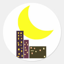 night city moon card round sticker