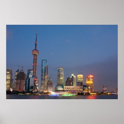 Night falls on Shanghai China Print by holtphoto