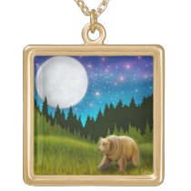 Night Grizzly Bear Necklace