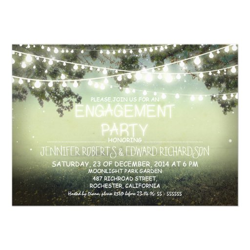 night lights rustic engagement party invitations (front side)