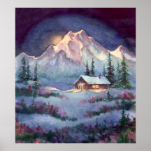 NIGHT LOG CABIN by SHARON SHARPE Posters