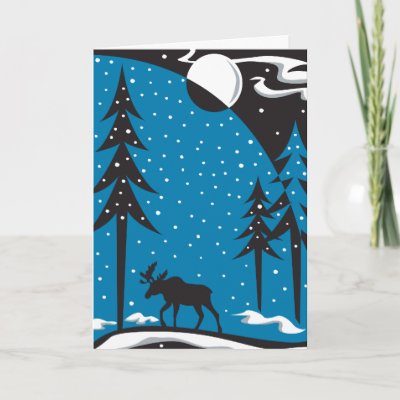 Night Moose Christmas Scene Greeting Cards