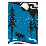 Night Moose Christmas Scene Greeting Cards