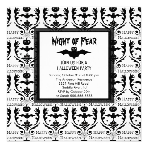 Night of Fear BAT Halloween Party Invitation