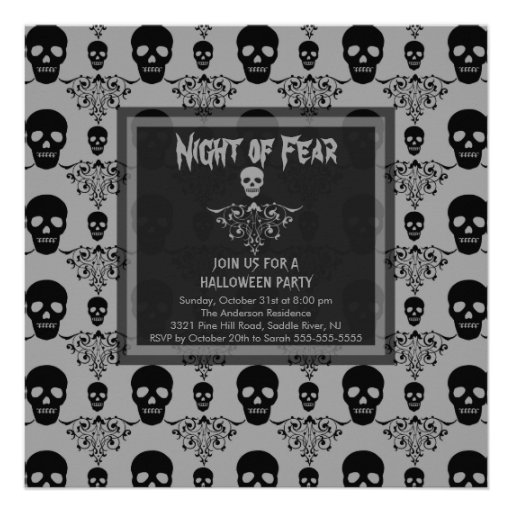 Night of Fear SKULL Halloween Party Invitation