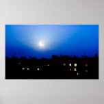Night over London buildings with moon Poster