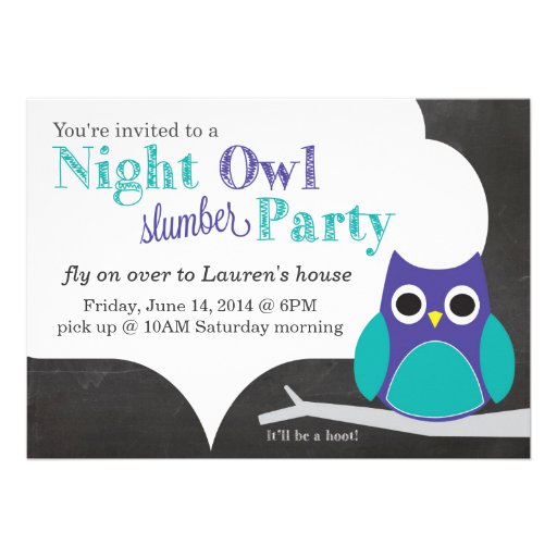 Night Owl Slumber Party Card (front side)