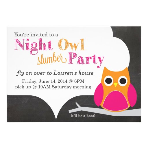 Night Owl Slumber Party Personalized Announcements (front side)