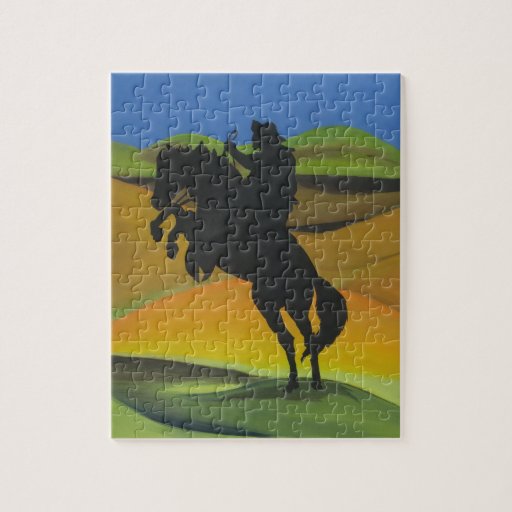 Night Rider Cowboy riding a horse Puzzles Zazzle