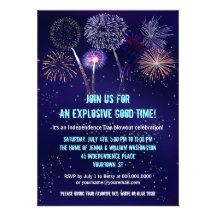 Night Sky Fireworks 4th of July Party Invitation