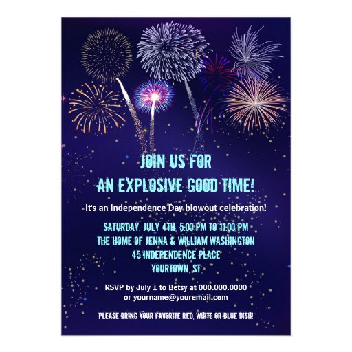 Night Sky Fireworks 4th of July Party Personalized Invite
