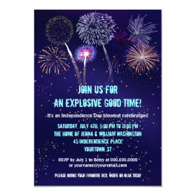 Night Sky Fireworks 4th of July Party 4.5x6.25 Paper Invitation Card