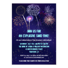   Night Sky Fireworks 4th of July Party 4.5x6.25 Paper Invitation Card