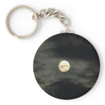 Night Sky - Full Moon and Dark Clouds Keychains