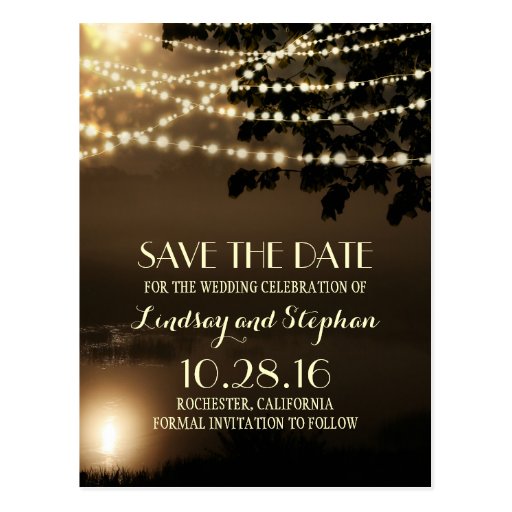 night string lights elegant save the date postcard Zazzle