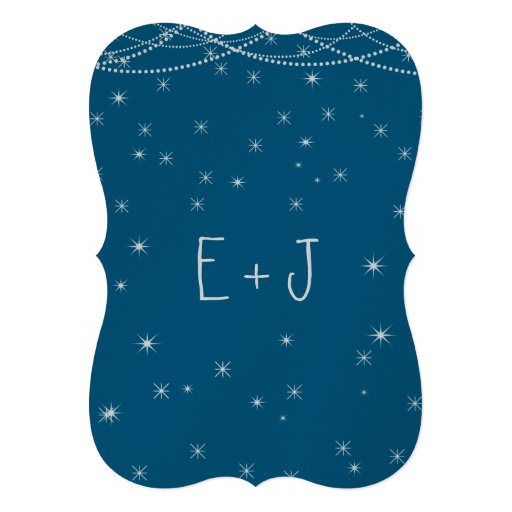 Night Wedding Teal & Silver Metallic Stars Garland Custom Invitation