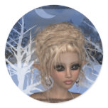 Night Wintertime Elf Design Round Stickers