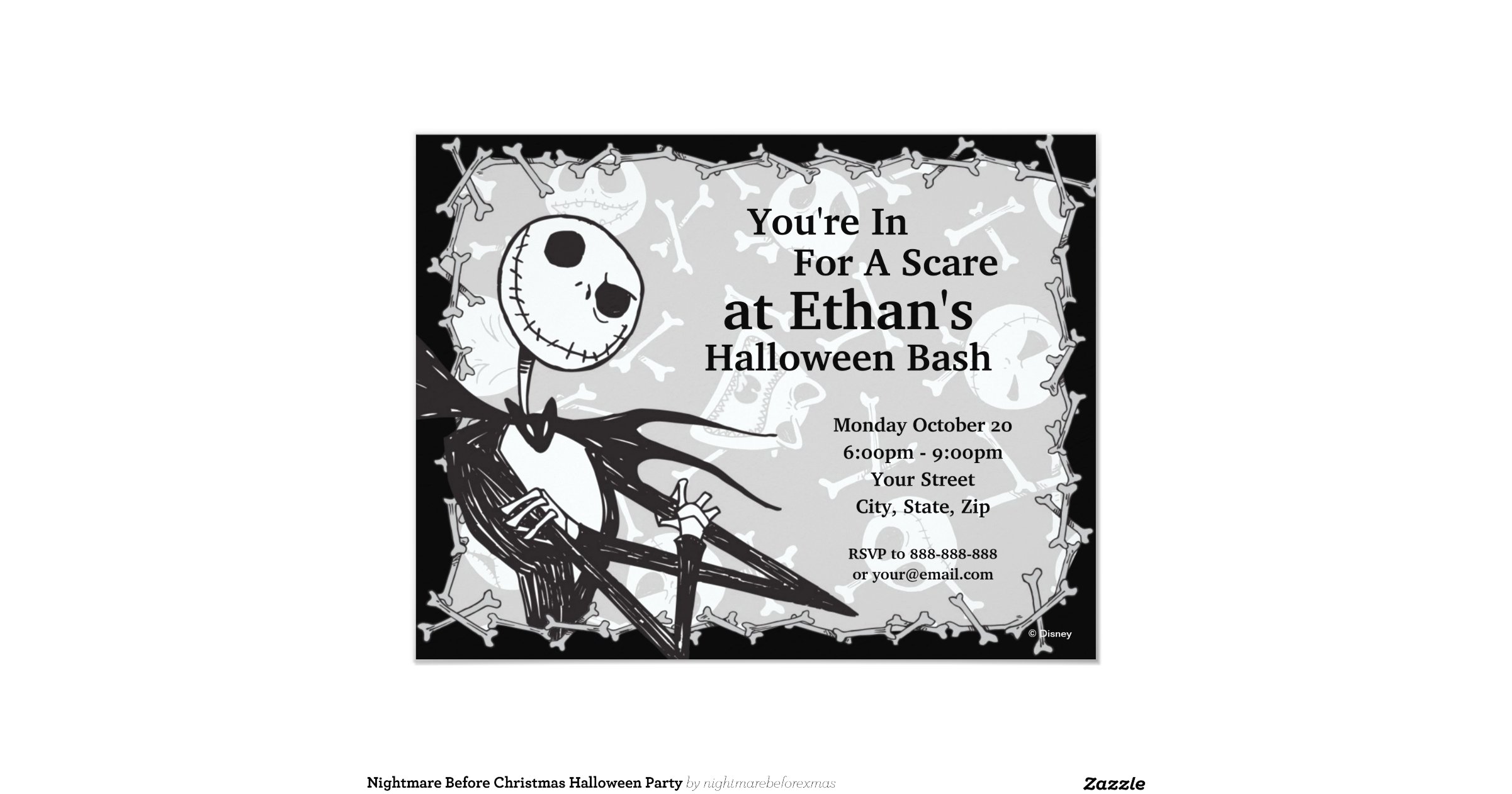 Nightmare Before Christmas Halloween Party 4.25x5.5 Paper Invitation