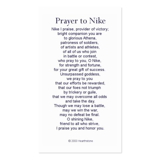 Nike (Victory) Prayer Card Business Card Template (front side)
