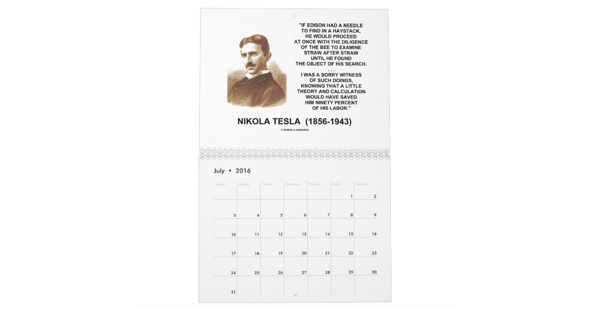 Nikola Tesla Quotes 20XX Calendar Zazzle