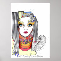 artsprojekt, white, minimalism, minimalist, patricia vidour, costume, dress, fantasy, ink, drawing, simplicity, design, woman, femme, girl, decorating, clean, clear, less, visual, accent, declutter, simple, area, fashion, illustration, contemporary, modern, art, illustrator, nile, nilo, river, queen, cleopatra, egypt, portrait, beauty, historical, history, Poster with custom graphic design