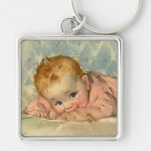 Niña linda de los niños del vintage en rosa en la  llavero