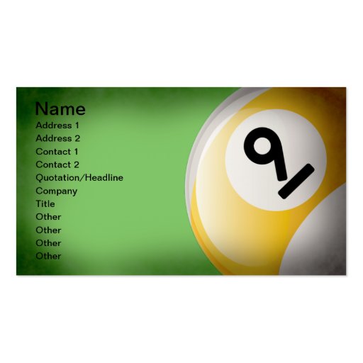 Nine Ball Business Cards (front side)