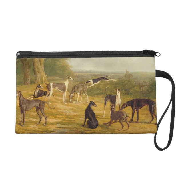 Nine Greyhounds in a Landscape (oil on canvas) Wristlet Clutch-0