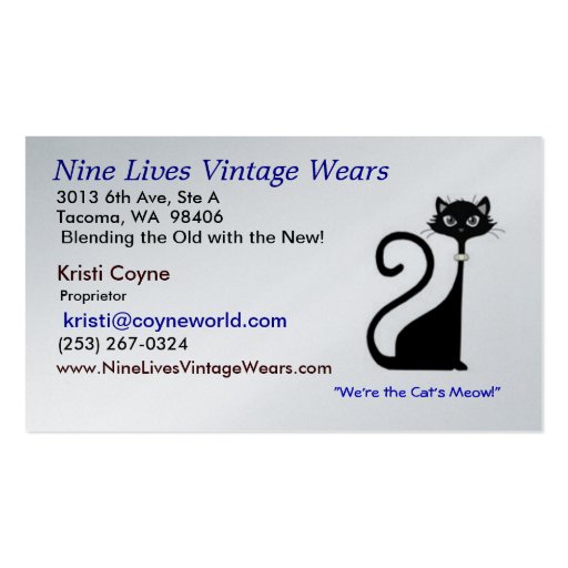 Nine Lives Vintage Wears Logo Cat Business Card Template (front side)