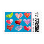 Nine Love Hearts on Blue Postage stamps