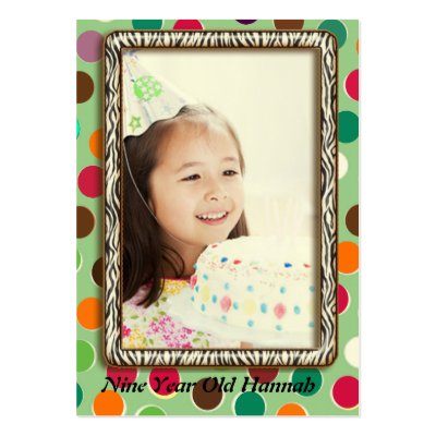 Nine Year Old  Girls Zebra Birthday Photo Cards Business Card by samack