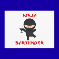 Ninja Bartender Holding Martini postcards