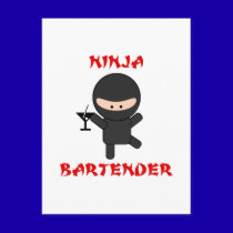Ninja Bartender Holding Martini postcards