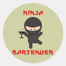 Ninja Bartender Holding Martini Round Stickers