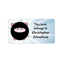Ninja Pig on Blue Bookplate Labels