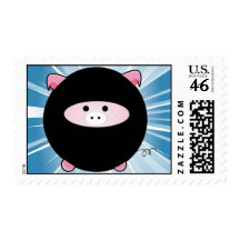 Ninja Pig on Blue Postage