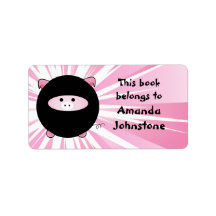 Ninja Pig on Pink Bookplate Labels